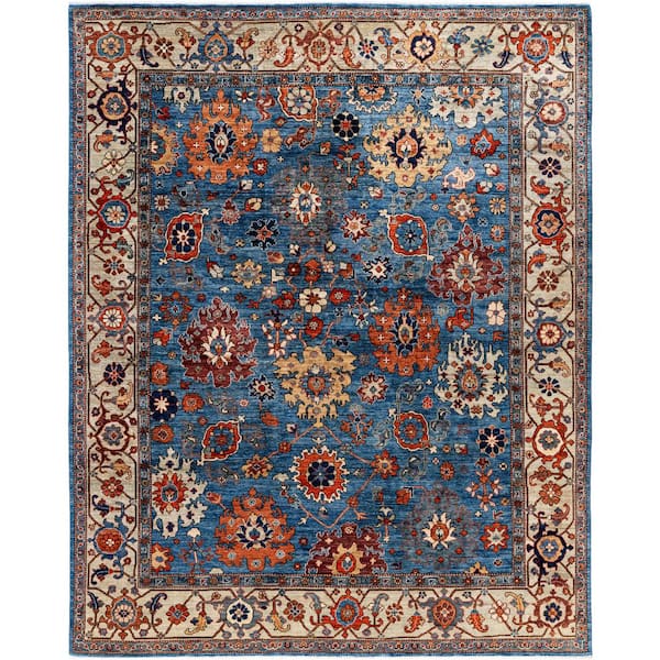 Serapi Light Blue 8 ft. x 10 ft. Tribal Wool Indoor Area Rug