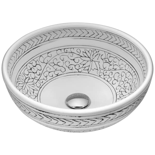 ANZZI Cadence Series 16 in. Round Bathroom Vessel Sink with Stain-Resistant Non-Porous Surface in Decor White Finish Glass