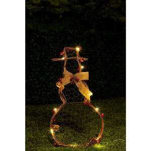 19 in. Christmas Hanging Rattan Snowman Decor with LED Light and Timer