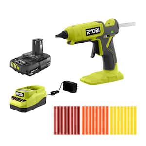 ONE+ 18V Cordless Dual Temperature Glue Gun Kit w/ 2.0 Ah Battery, Charger, & Full-Size Warm Color Glue Sticks (24-Pack)