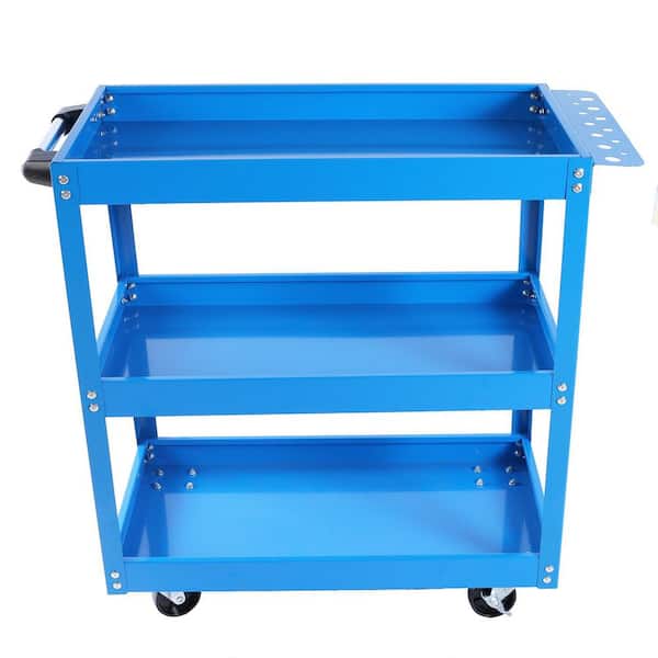 3 Tier Blue Rolling Mechanic Tool Cart, Heavy Duty Steel Utility Cart with Lockable Wheels, 450 lb. Capacity