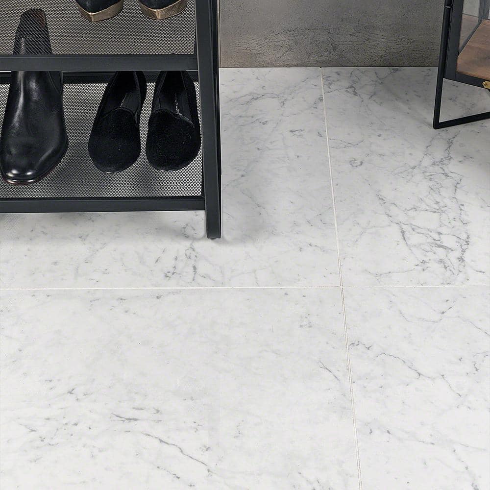 Bianco 24" x 24" Polished Porcelain Marble Look Tile