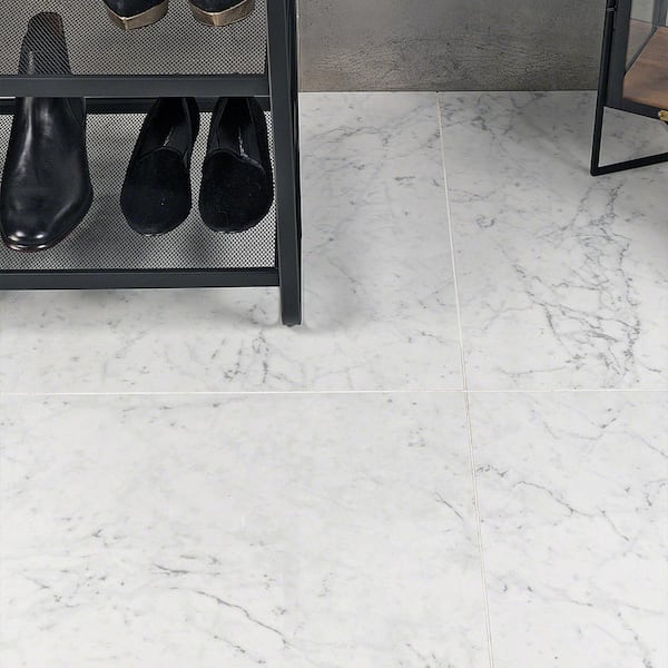 Marmo Bianco 23.62 in. x 23.62 in. Polished Marble Look Porcelain Floor and Wall Tile (15.49 sq. ft./Case)