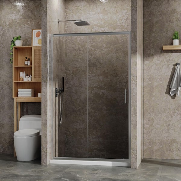 48 in. W x 72 in. H Sliding Framed Shower Door in Chrome with 1/5 in. SGCC Clear Tempered Glass, Stainless Steel Handle