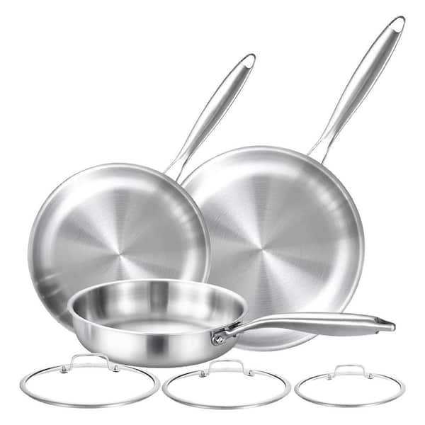 12-Piece Stainless Steel Tri-Ply Cookware Set Induction Compatible Skillets Pots Pans Glass Lids Kitchen Set