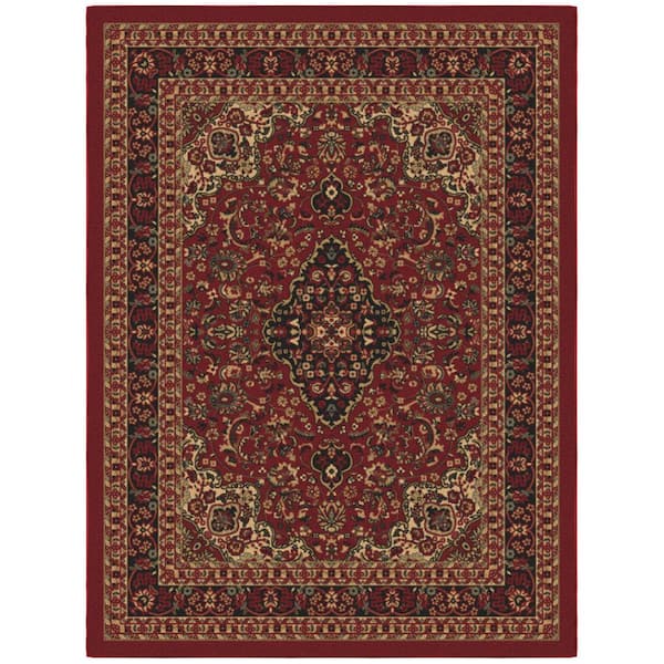 Basics Collection Non-Slip Rubberback Medallion Oriental Design 5x7 Indoor Area Rug, 5 ft. x 6 ft. 6 in., Red