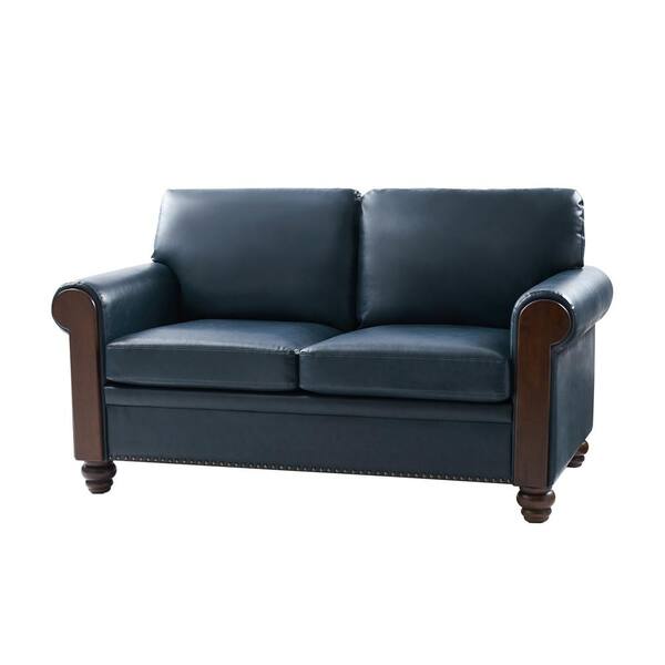 JAYDEN CREATION Carina 59 in. Round Arm Leather Rectangle Loveseat