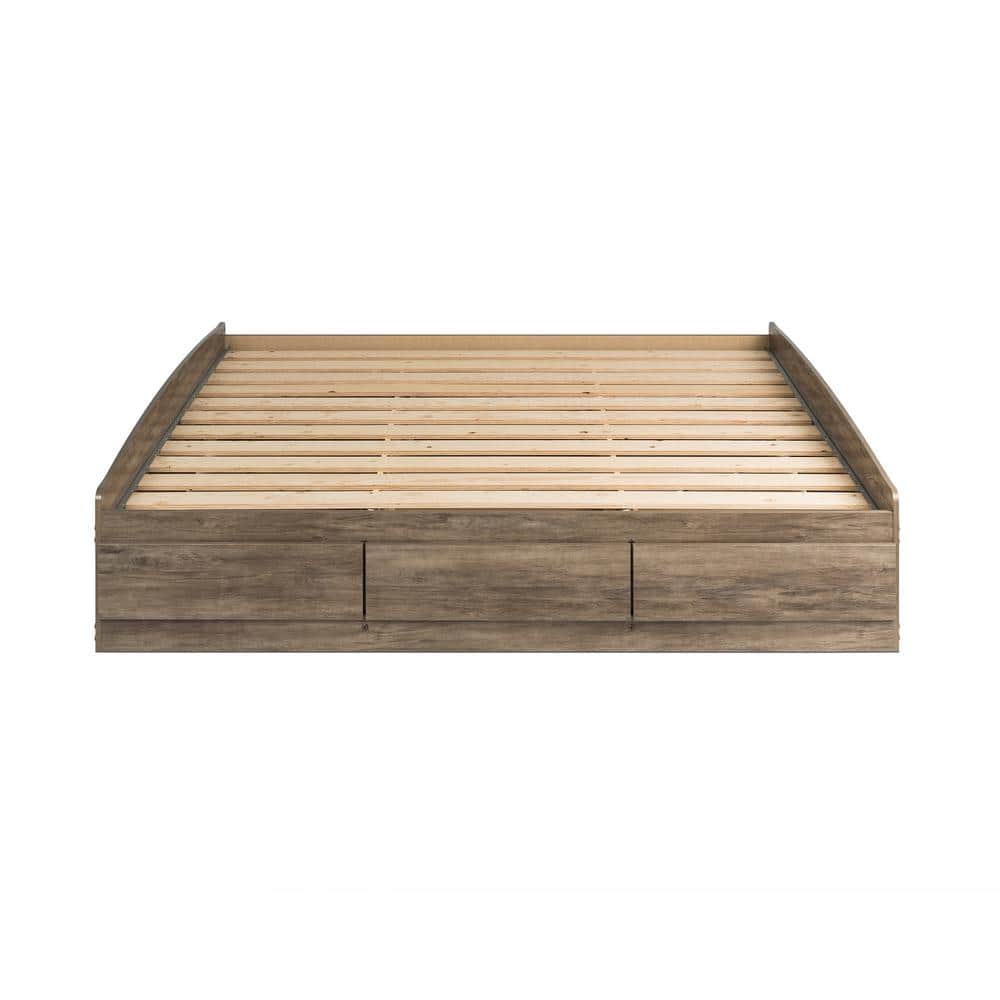 Coastal Drifted Gray King Platform Bed with 6 Storage Drawers