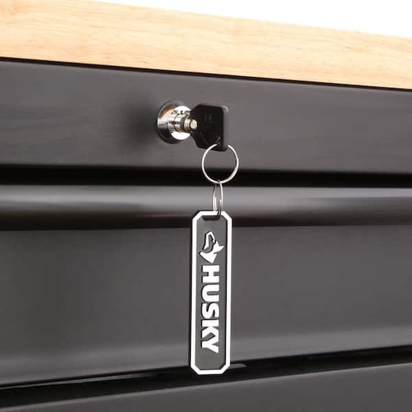 Husky - 60 in. W x 24 in. D Heavy Duty 10-Drawer Mobile Workbench Tool Chest with Solid Wood Top in Matte Black