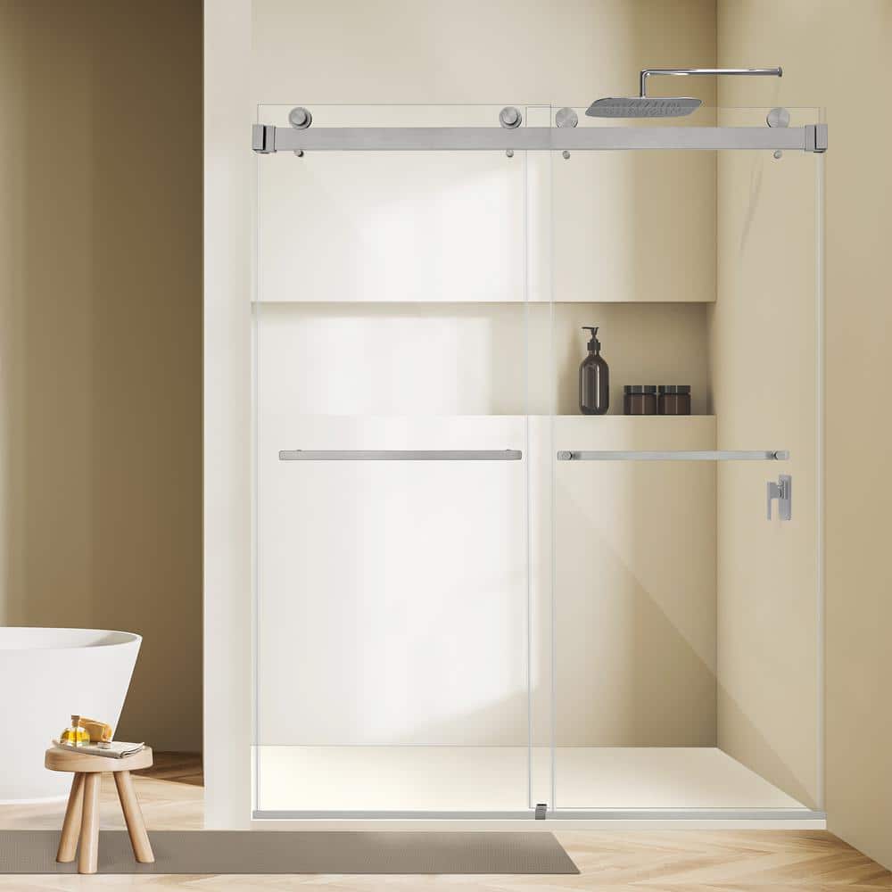 Bolani Frameless Clear Glass Shower Door with Brushed Nickel Hardware