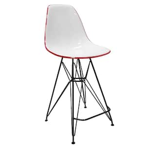 ABS Plastic Barstool 29.5 in. Seat Height Stool with Footrest and Black Steel Base Cresco Series in White/Red