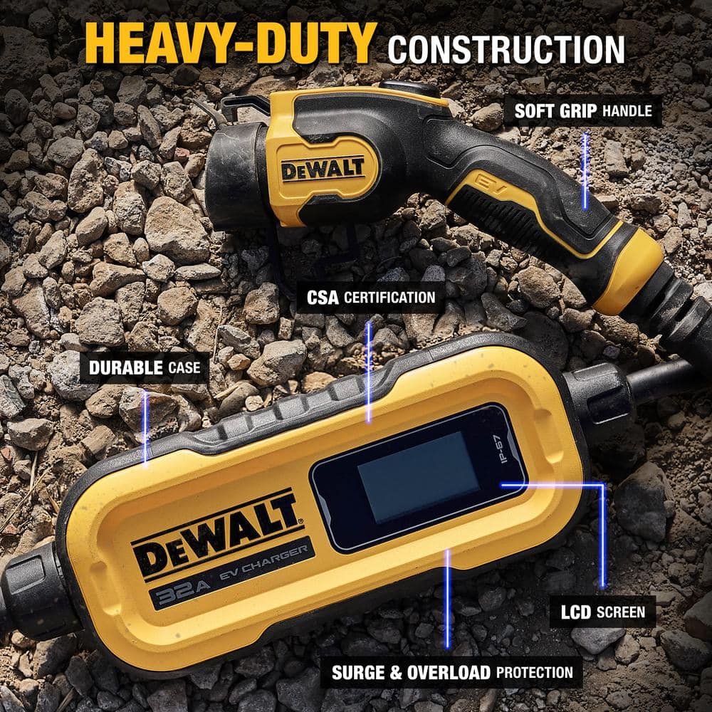 DEWALT Yellow and Black Portable Level 2 Electric Vehicle Charger with 25 ft Cable