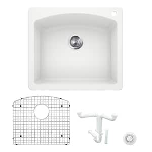Diamond 25 in. Drop-in/Undermount Single Bowl White Granite Composite Kitchen Sink Kit with Accessories