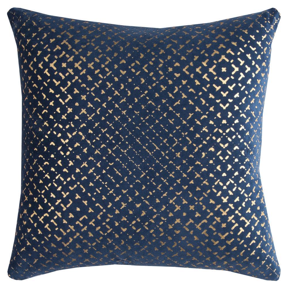 Navy Gold Foil Geometric Cotton Poly Filled 20 in. x 20 in. Decorative Throw Pillow