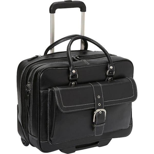 Heritage Black Lightweight Pebbled Leather Dual Compartment 2-Wheel 15 ...