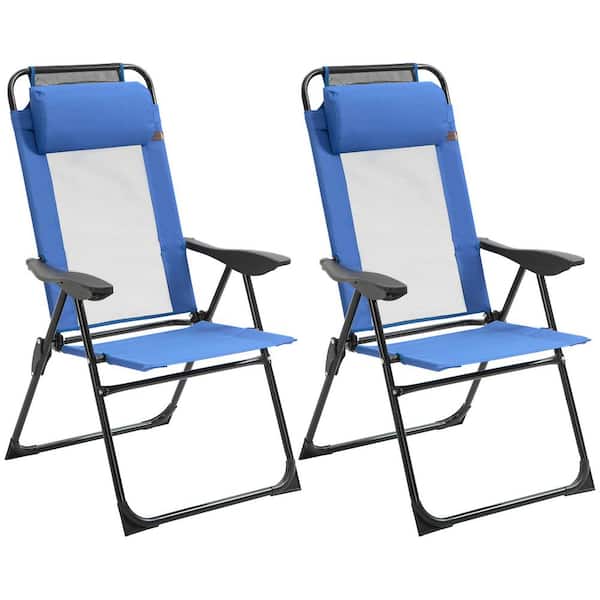 Huluwat 2-Piece Portable Folding Recliner Metal Patio Chaise Outdoor Lounge Chair with Adjustable Backrest in Blue