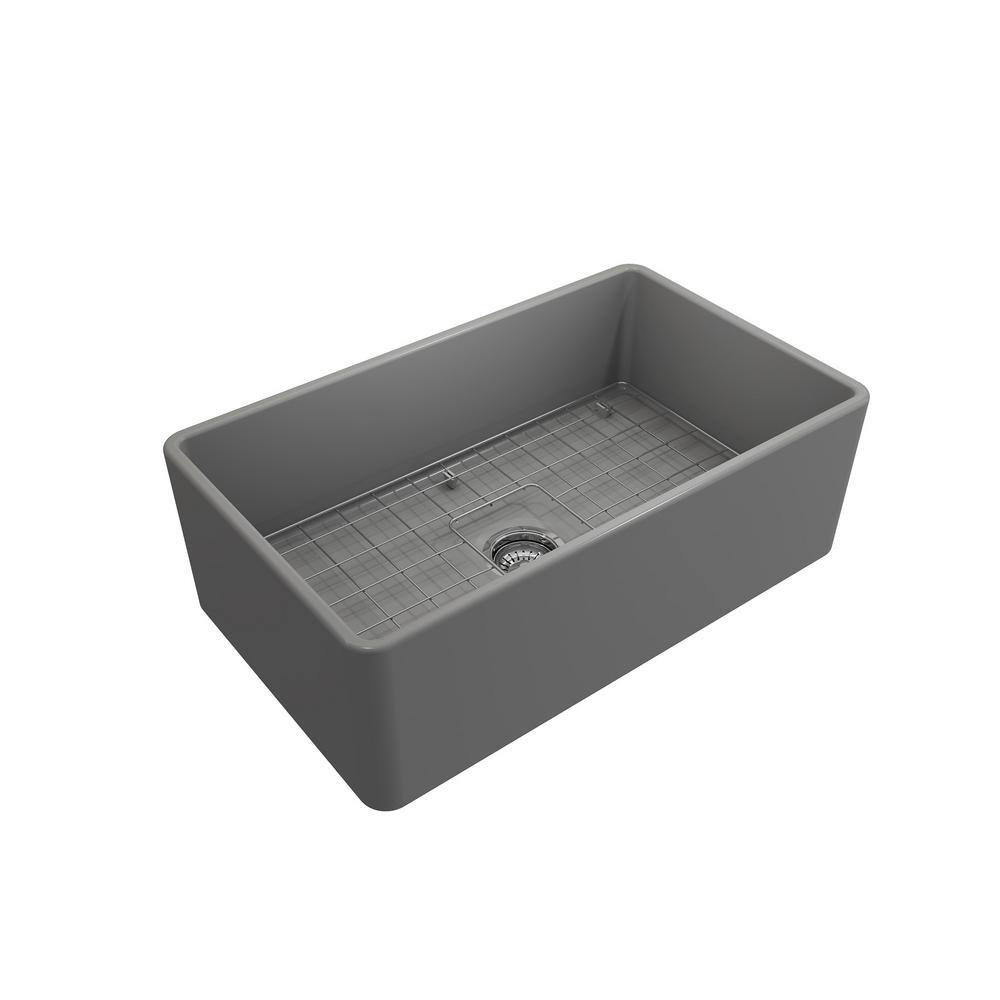 Matte Gray Fireclay Single Bowl Farmhouse Kitchen Sink