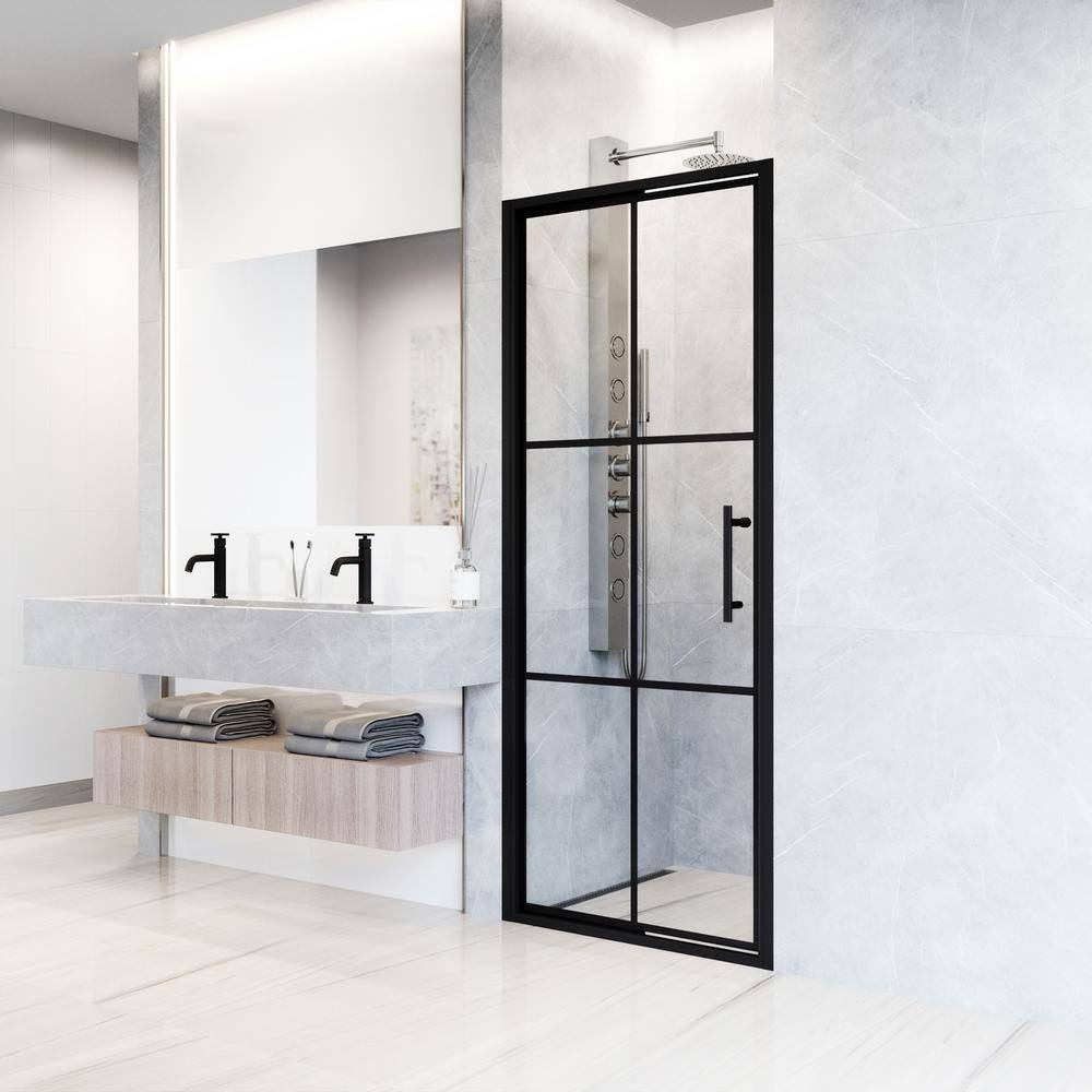Astoria Matte Black 30" x 76" Pivot Shower Door with Clear Glass