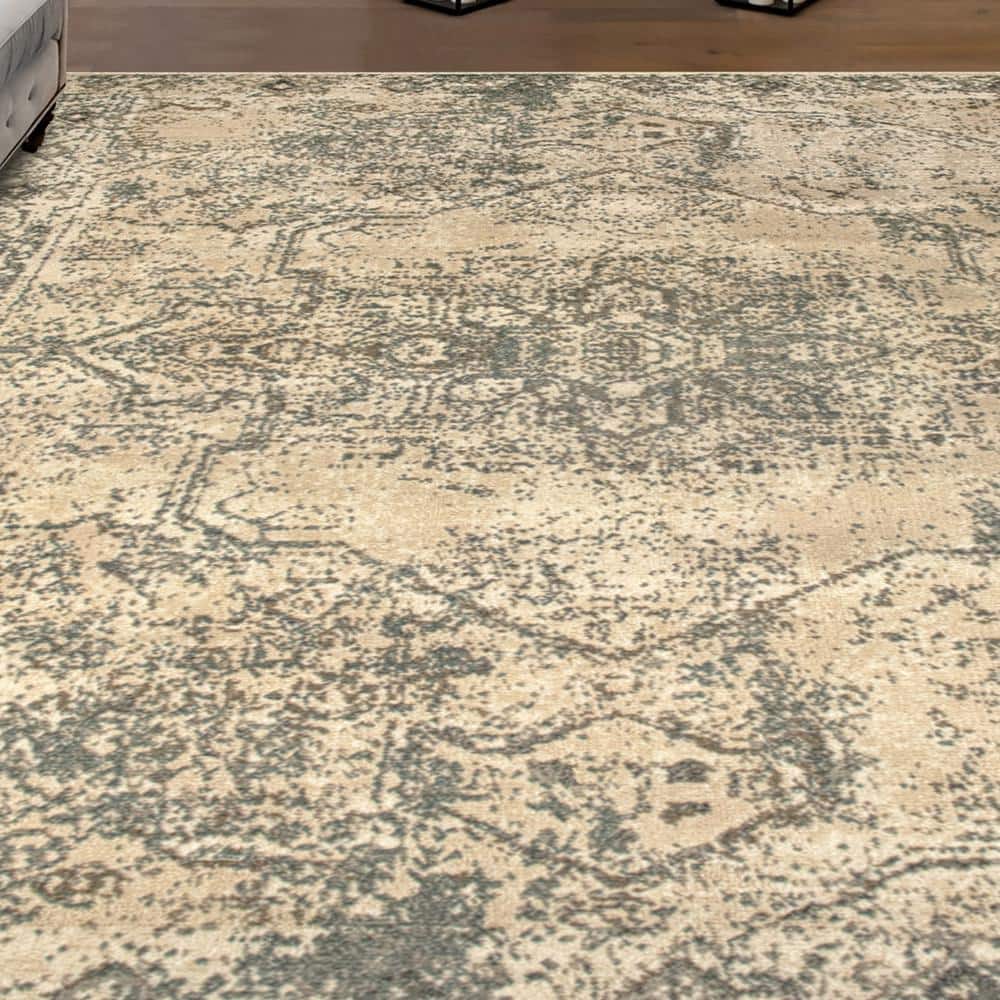 Ivory Medallion Easy-Care Polypropylene Area Rug, 7' 10" x 10'