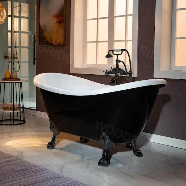 69 Merlin Acrylic Double Slipper Clawfoot Tub - Black Exterior with  Brushed Brass Feet & Pop-Up Drain