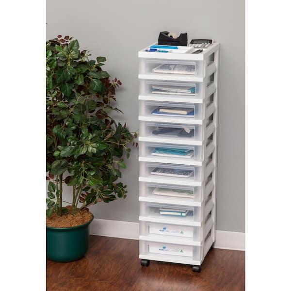 IRIS USA 9-Drawer Storage Cart with Organizer Top, White/Pearl at