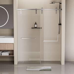 Moray 60 in. W x 76 in. H Frameless Stainless Steel Single Sliding Shower Door in Brushed Nickel Tempered Clear Glass