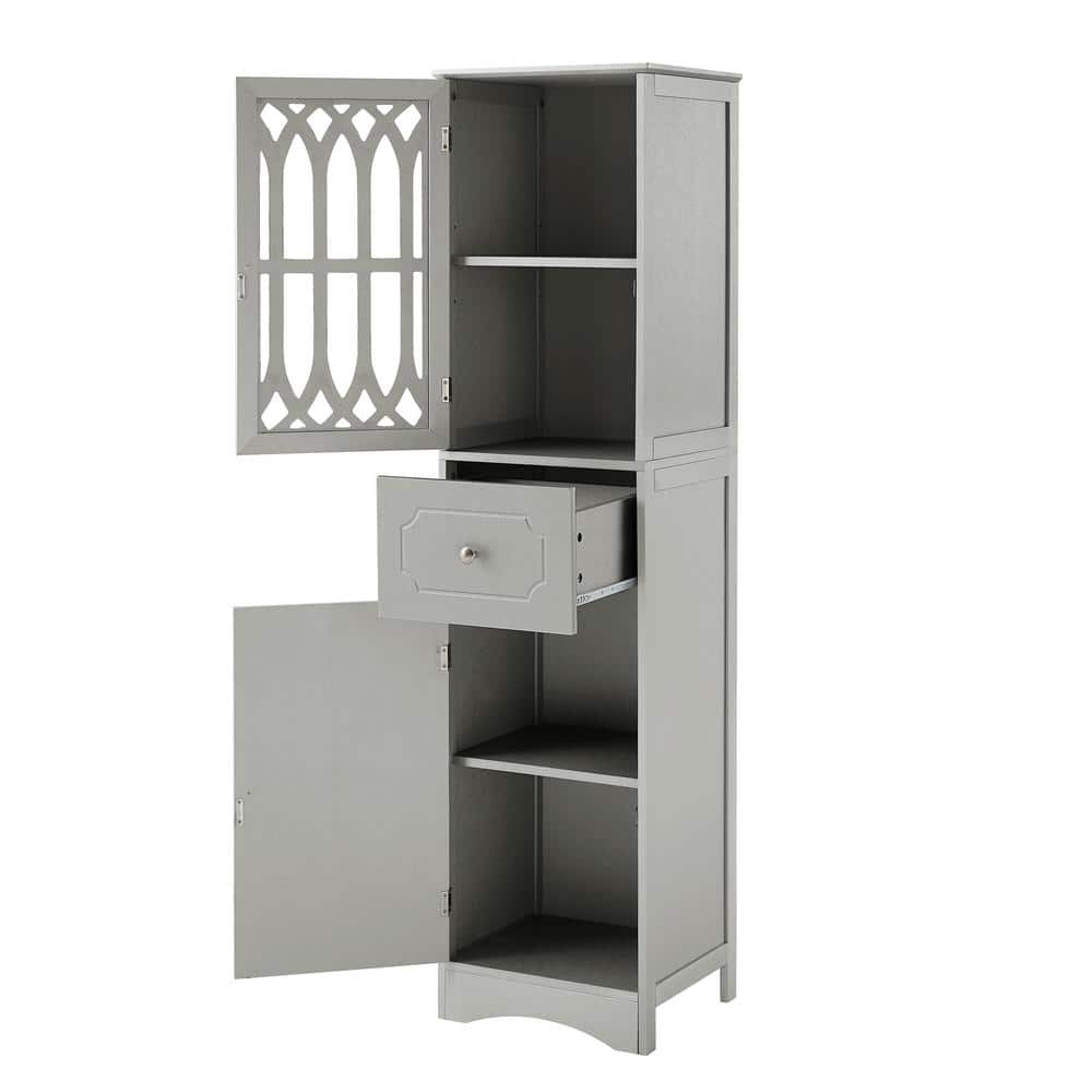 16.5 in. W x 14.2 in. D x 63.8 in. H Bathroom Storage Wall Cabinet in Grey 