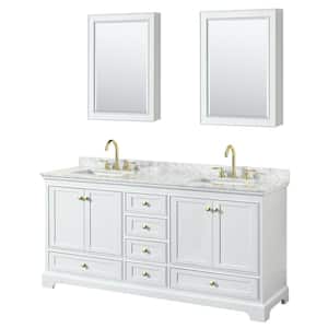 Deborah 72 in. W x 22 in. D x 35 in. H Double Sink Bath Vanity in White with White Carrara Marble Top and MedCab Mirrors