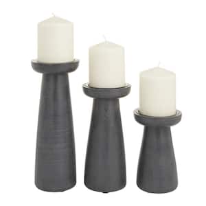 Dark Gray Mango Wood Pillar Candle Holder (Set of 3)