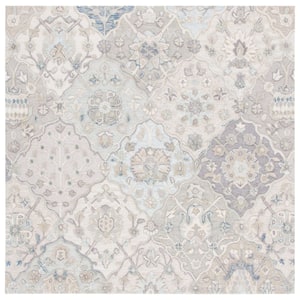 Glamour Gray/Blue 8 ft. x 8 ft. Floral Square Area Rug