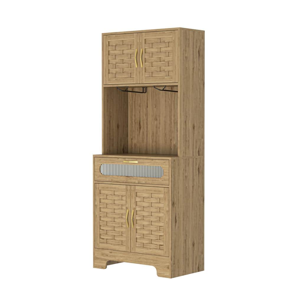 67 in. Tall Natural Wood Pantry Organizer Kitchen Pantry Storage Cabinet Hu