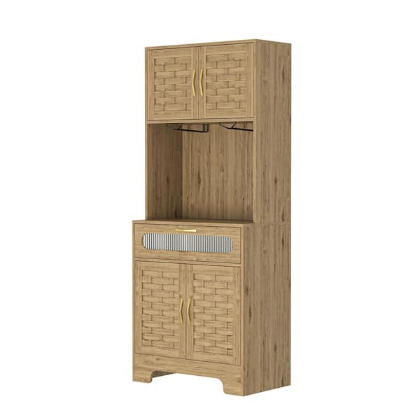 Unbranded 67 in. Tall Natural Wood Pantry Organizer Kitchen Pantry Storage Cabinet Hutch Cupboard Liquor Cabinet with Drawer