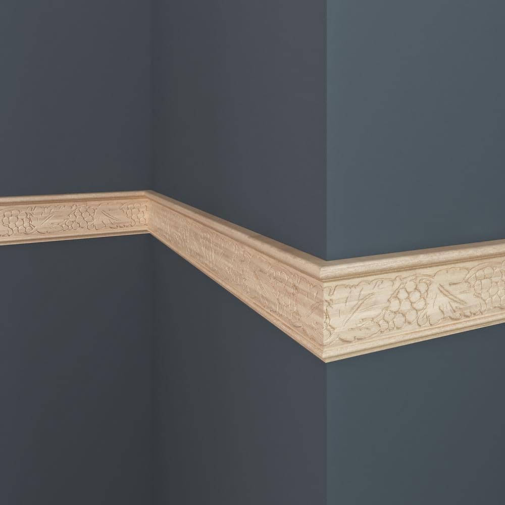 96'' Unfinished White Hardwood Embossed Grape Chair Rail Moulding