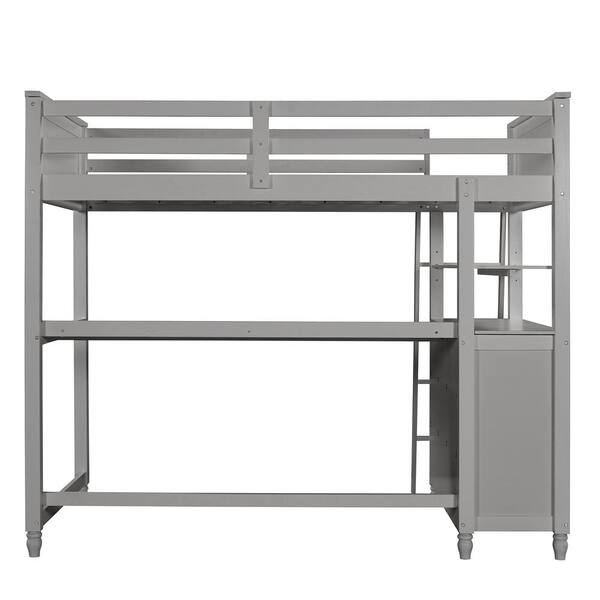 Gray Twin Size Loft Bed With Drawers, Lake House White Twin Loft Bed With Desktop