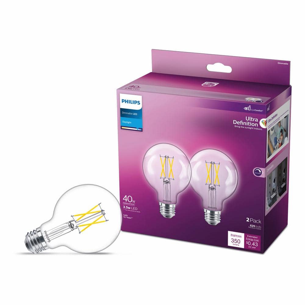 40-Watt Equivalent Ultra Definition G25 Clear Glass Dimmable E26 LED Light Bulb Daylight 5000K (2-Pack) price history on PriceWatchPro