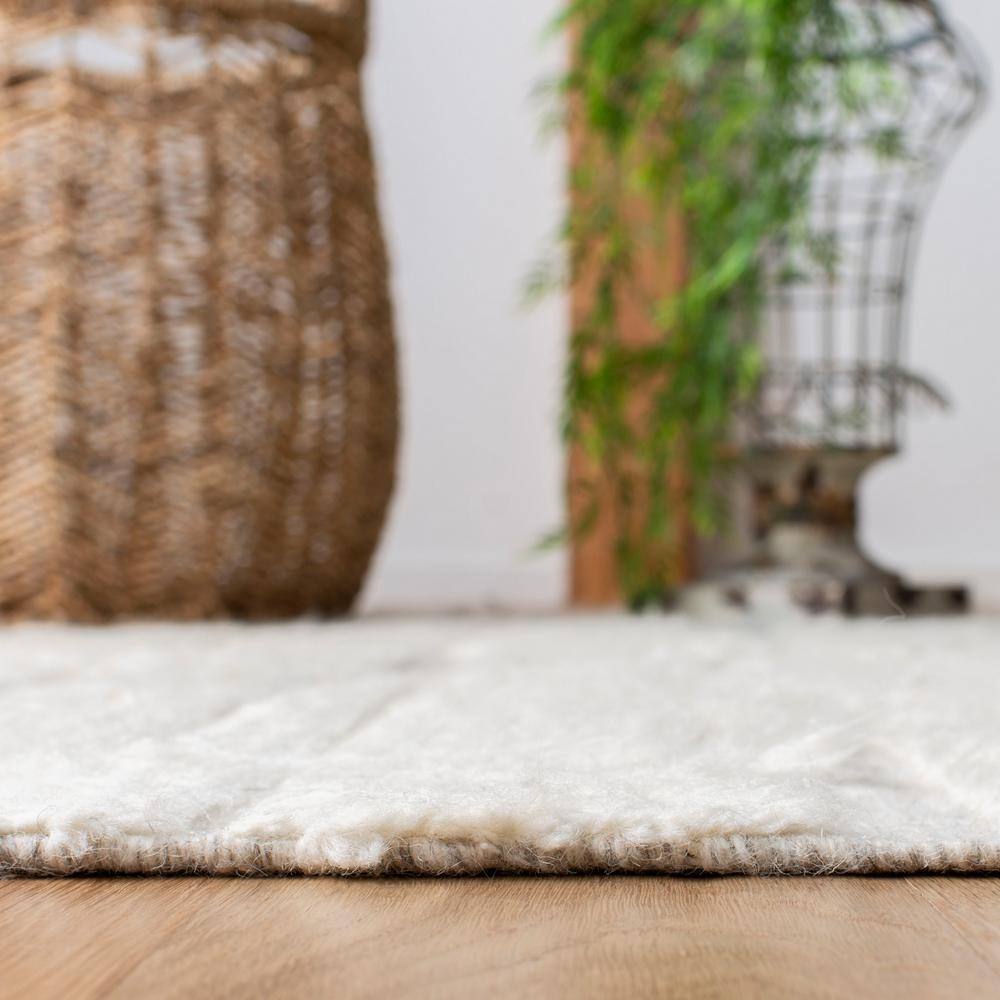 Ivory Hand-Tufted Wool Shag Area Rug, 5' x 8'