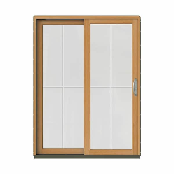 JELD-WEN 60 in. x 80 in. W-2500 Contemporary Desert Sand Clad Wood Left-Hand 4 Lite Sliding Patio Door w/Stained Interior