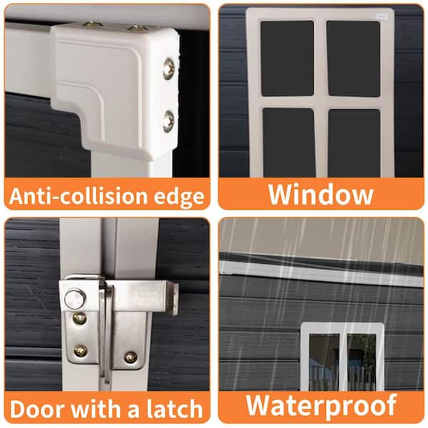 4 x 8 ft. Outdoor Waterproof Resin Storage Shed with Floor, 2 Window,Lockable Doors for Patio,Yard, Black (30 sq. ft.)