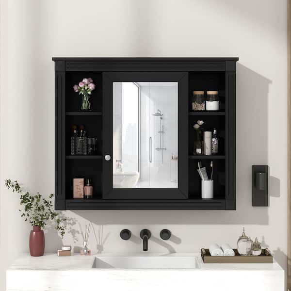 Black 35 in. W x 28.7 in. H Rectangular Modern Medicine Cabinet with Mirror