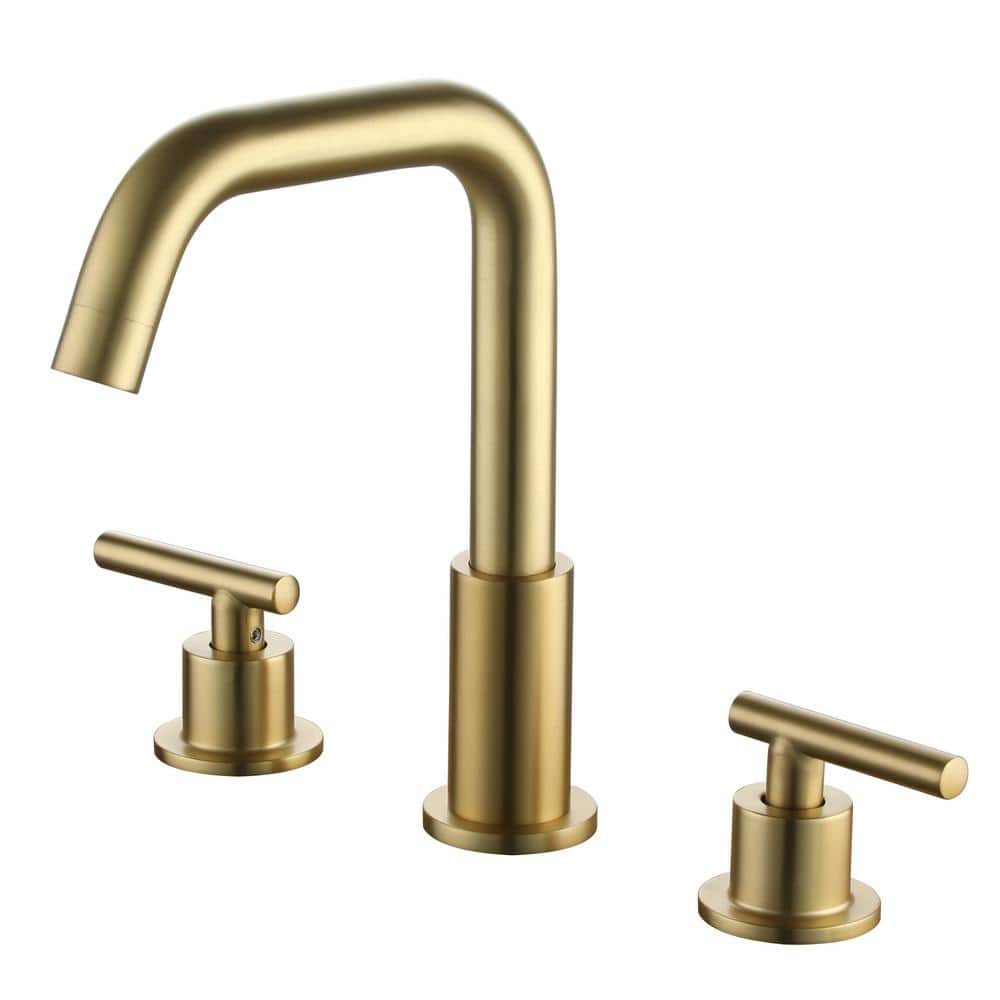 8 in. Widespread 2-Handle Mid-Arc Bathroom Faucet with Valve and cUPC Water Supply Lines in Brushed Gold -  Boyel Living, SMD-1514BG