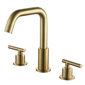8 in. Widespread 2-Handle Mid-Arc Bathroom Faucet with Valve and cUPC Water Supply Lines in Brushed Gold