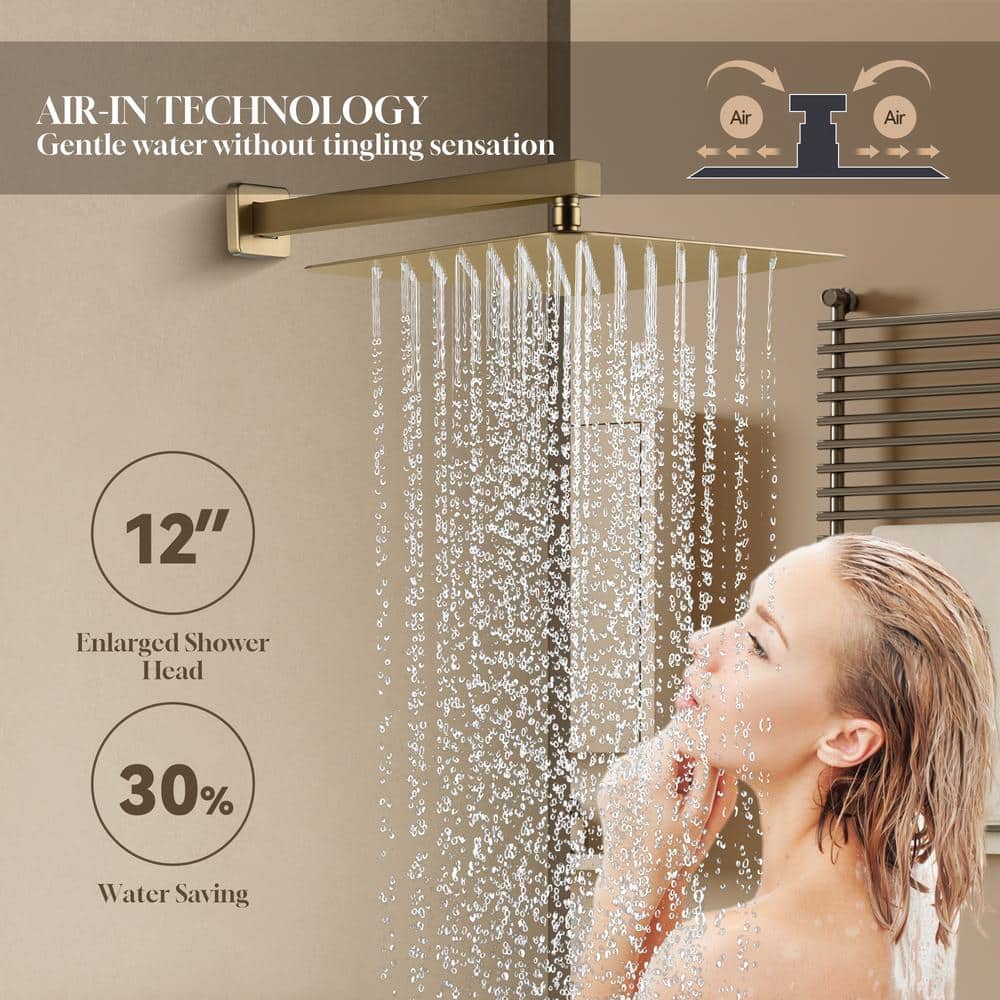 Brushed Gold Stainless Steel Dual Shower System with Handheld