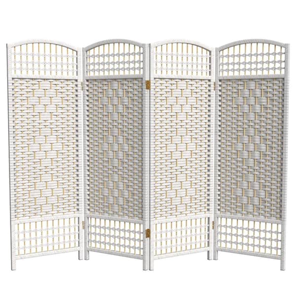4 ft. Short Fiber Weave Folding Screen - White - 4 Panels