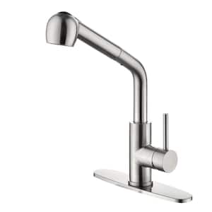 Single Handle Pull Out Sprayer Kitchen Faucet with Deckplate Included in Brushed Nickel