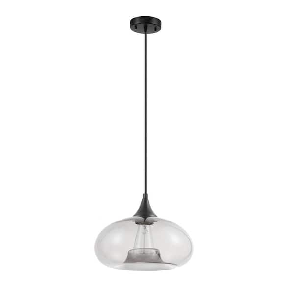 Globe Electric Malibu 1-Light Black Glass Pendant with Vintage Edison Incandescent Bulb Included