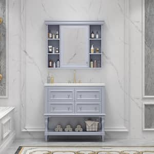 36 in. W x 18 in. D x 34 in. H Single Sink Freestanding Bath Vanity in Blue with Cultured Marble Top and Mirror Cabinet