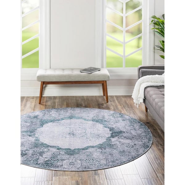 Yara Nayer Teal Ivory 7 ft. 10 in. x 7 ft. 10 in. Area Rug