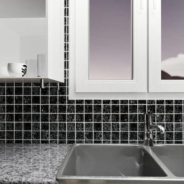 Stark Crackle Black 11-3/4 in. x 11-3/4 in. x 8 mm Glass Mosaic Tile