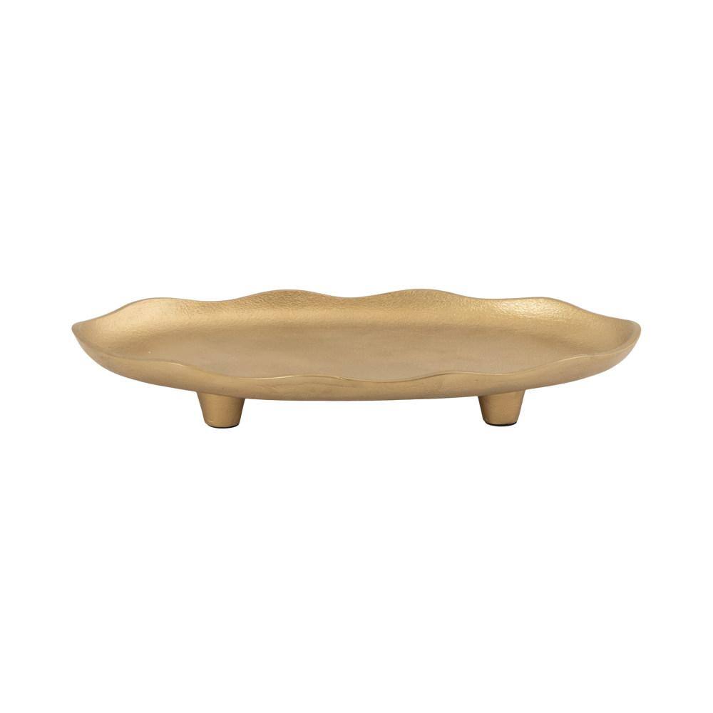 Gold Scalloped Oval Footed Metal Tray, 14 x 8