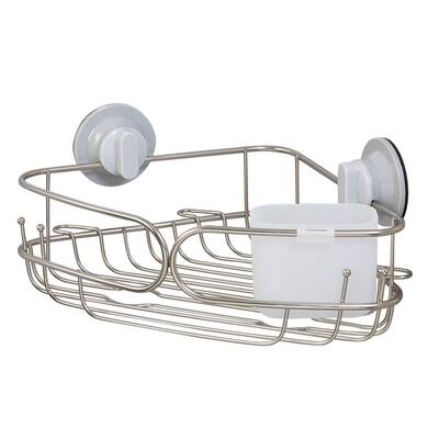 SlipX Solutions Patented Suction Cup Corner Shower Basket Caddy with  2-Hooks, White 14030-1 - The Home Depot